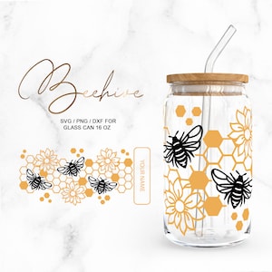 Beehive • 16oz Glass Can Cut File, Svg Dxf Png Files Digital Download