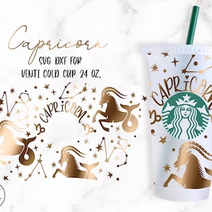 山羊座 • 24 オンス ベンティ コールド カップ カットファイル、SVG PNG EPS Dxf ファイル デジタル ダウンロード