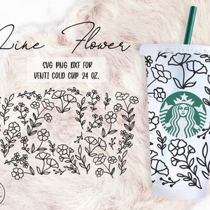 Line Flower • 24oz Venti Cold Cup Cutfile, Svg Dxf Png File Digital Download