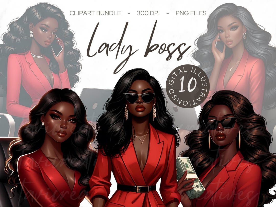 Black Girl Boss Clipart Bundle: Fashion Lady PNG Graphics (digital ...
