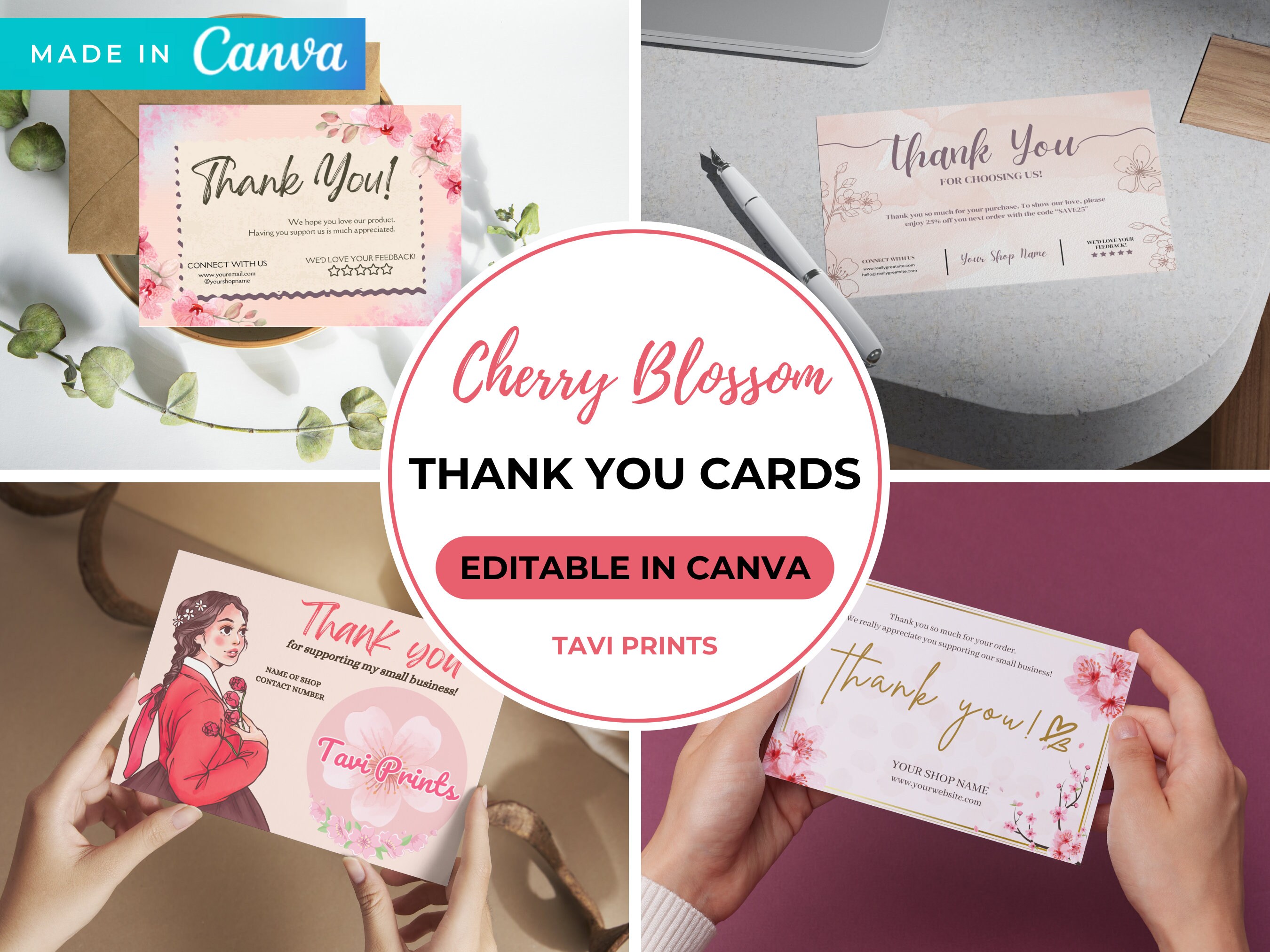 Editable Thank You Cards Canva Template Printable Small Business ...