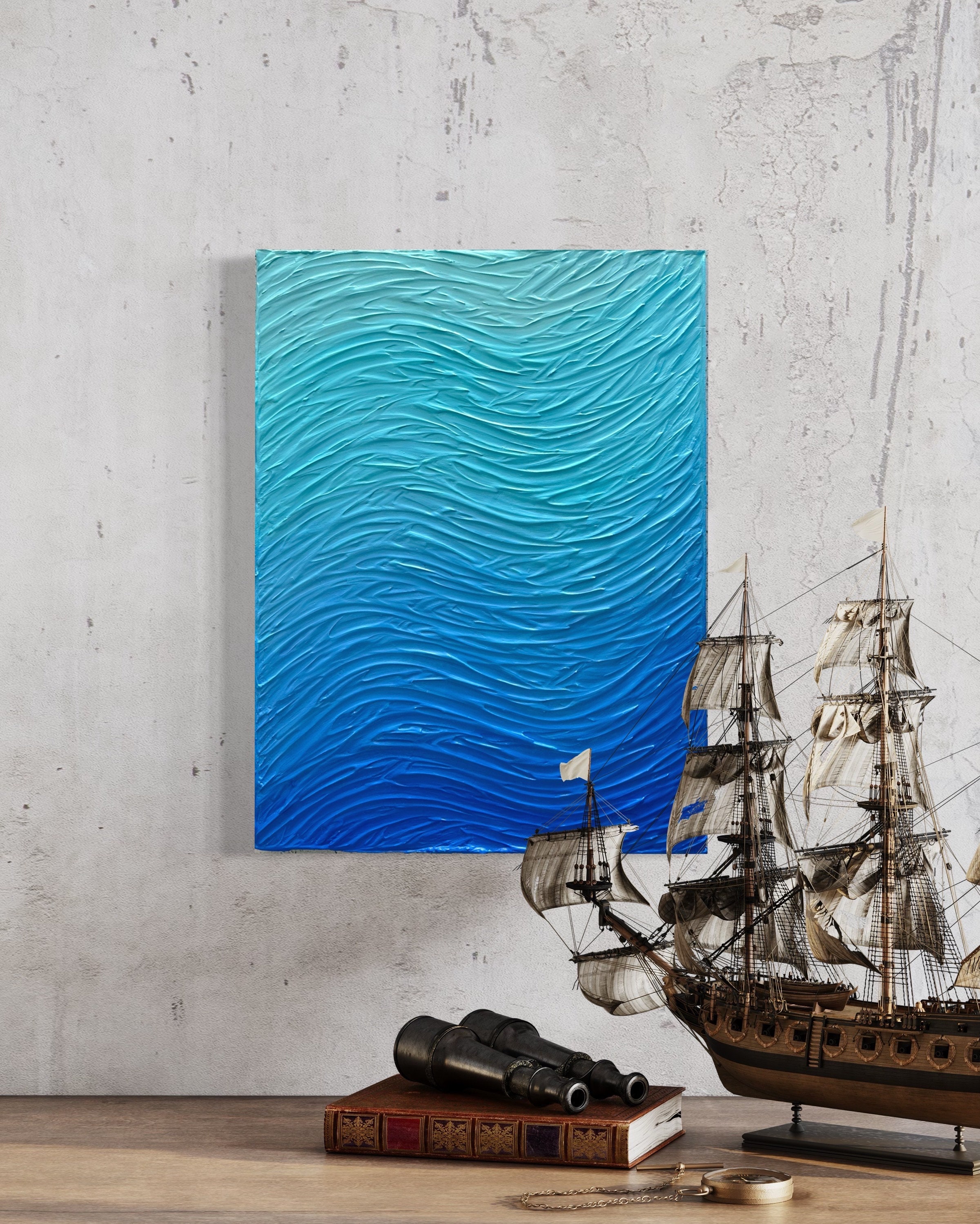 Textured Blue Wave Art Original 3D Hand Painted Deep Ocean Wall Decor ...