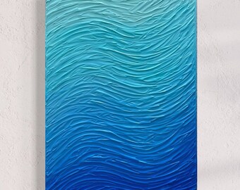 Arte de olas azules texturizadas: decoración oceánica pintada a mano en 3D