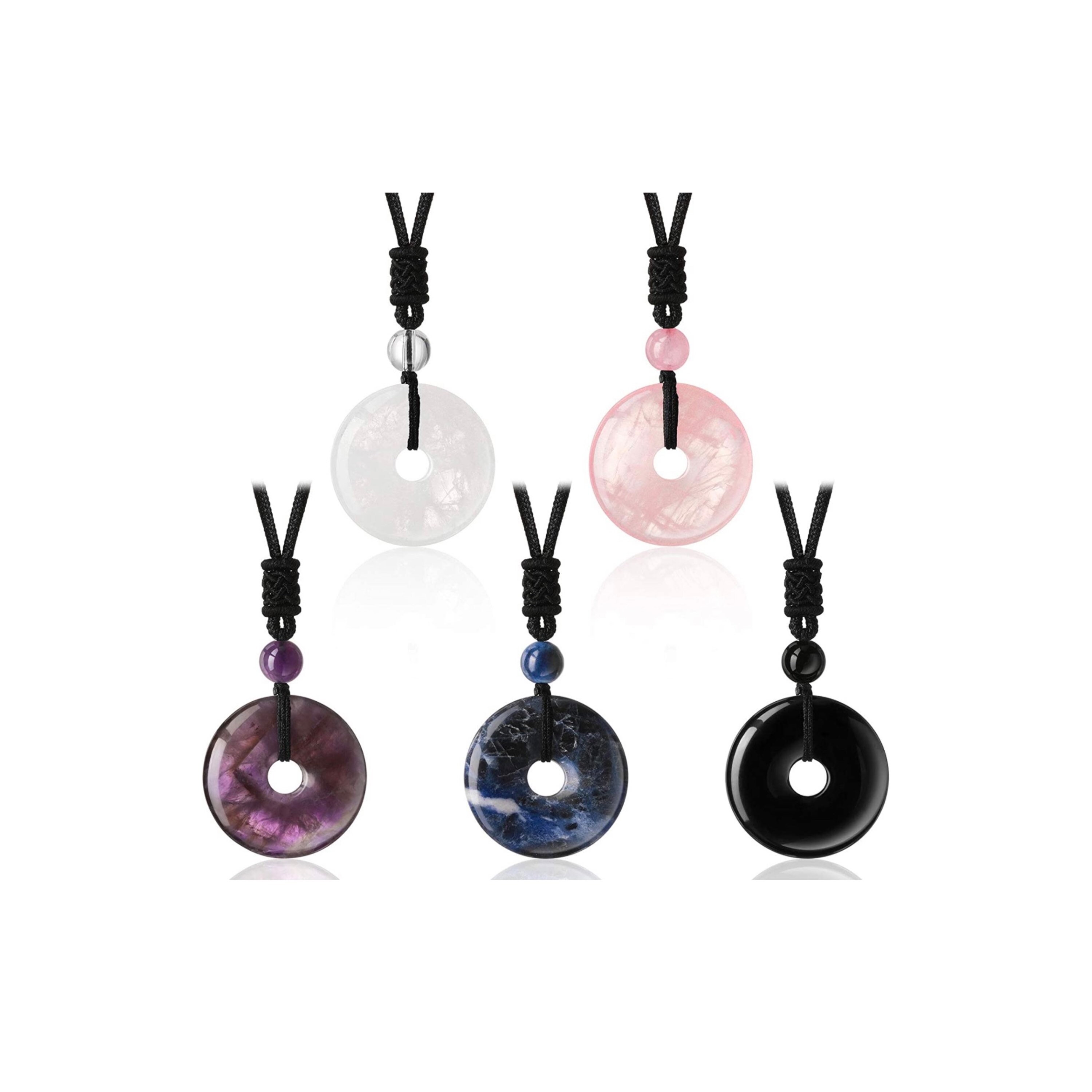 Crystal Necklace Gemstone Circle Donut Round Pendant Etsy