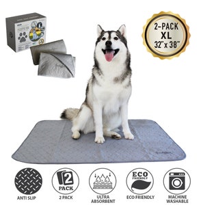 NEW XL Washable Puppy Pads | Dog Pee or Potty Pads | Puppy Essentials | Dog Pee Toilet | 82x97cm-Grey-2 Pack Mat Dog Housebreaking Supplies