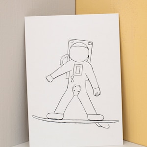 Coloring postcard - Surfender Astronaut (Surfing Astronaut)