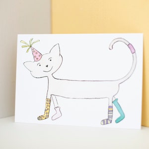 Postkarte - Die Dackelkatze geht zu einer Party