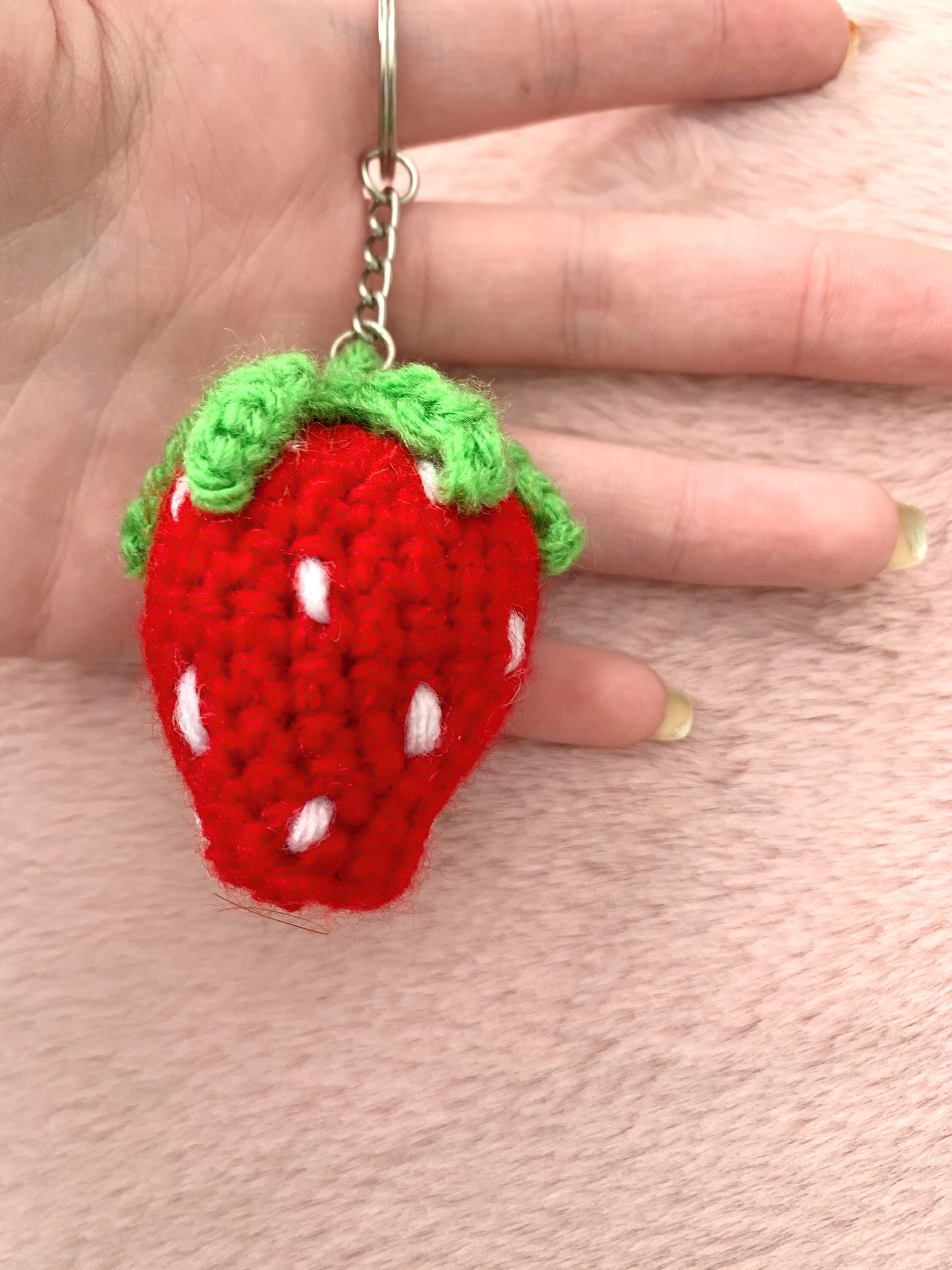 Crochet strawberry keychain Etsy