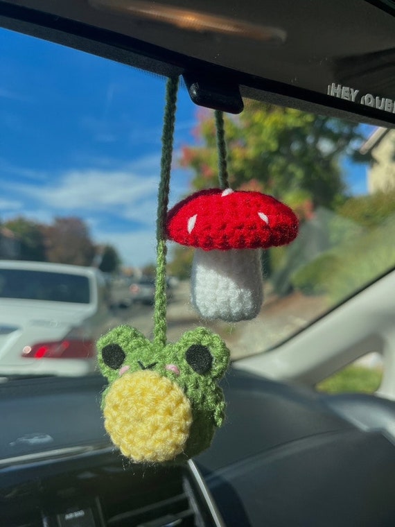 Crochet Mushroom and Frog Car Accessories Mirror Hanging 