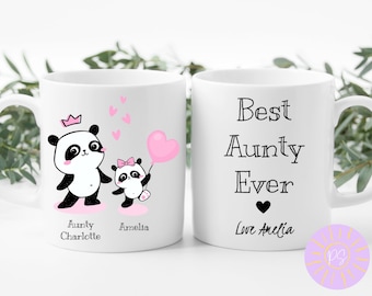 Personalized Auntie Mug: Panda Bear Design, Custom Message