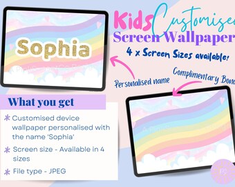 Personalized Kids iPad Wallpaper – Rainbow Glitter Design (Digital Download)