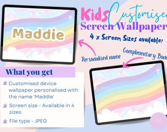 Custom Kids iPad Wallpaper – Rainbow Glitter Design (Digital Download)