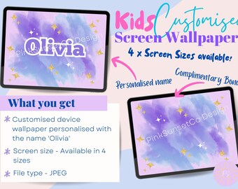 Personalized Kids iPad Wallpaper: Purple Design, Custom Name (Digital Download)