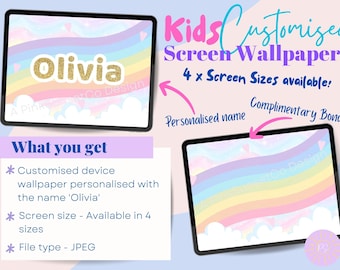 Personalized Rainbow Glitter iPad Wallpaper: Custom Name Screensaver (Digital Download)