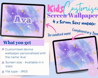 Personalized Kids iPad Wallpaper, Purple Indigo Design (Digital Download)