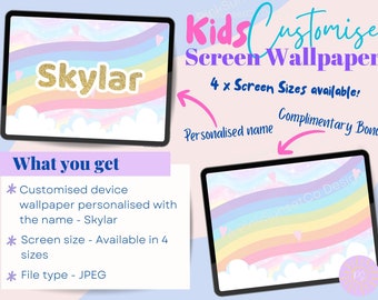 Personalized Kids iPad Wallpaper, Rainbow Glitter Design (Digital Download)