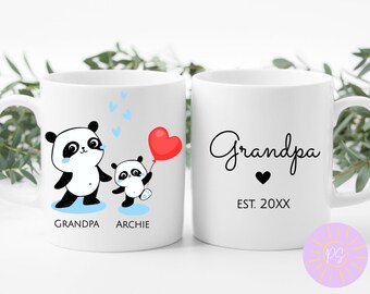Personalized Grandpa Ceramic Mug, Unique Panda Design, Grandson/Granddaughter Gift