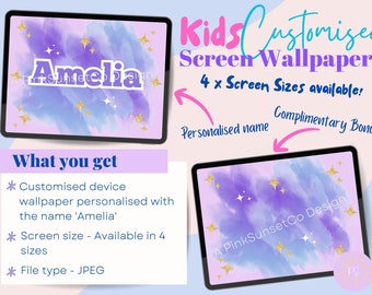 Personalized Kids iPad Wallpaper: Purple Design (Digital Download)
