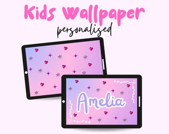Kids Customized Ipad Wallpaper, Personalized iPad Homescreen - Add a Touch of Sparkle to iPad! Purple and Pink Princess Gemstone Inspired