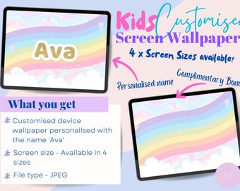 Personalized Rainbow Glitter iPad Wallpaper: Custom Name Screensaver (Digital Download)