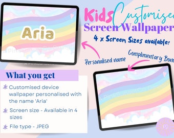 Personalized Kids iPad Wallpaper – Rainbow Glitter Design (Digital Download)