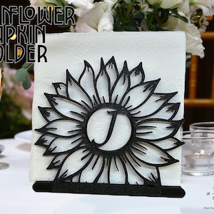 Sunflower Monogram Serviettenhalter für Hochzeit Mittelstück oder für Küche und Esszimmer Dekor Serviette Display, detaillierte Tischdekoration, Mittelstück