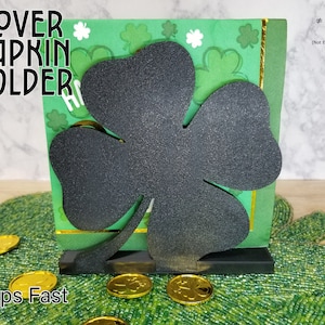 Clover Luck Serviettenhalter, Serviettenständer, 4 Blatt, St Patrick Partydekoration, Tisch Küche Esszimmer Dekor, Herzstück, St Pattys Tag