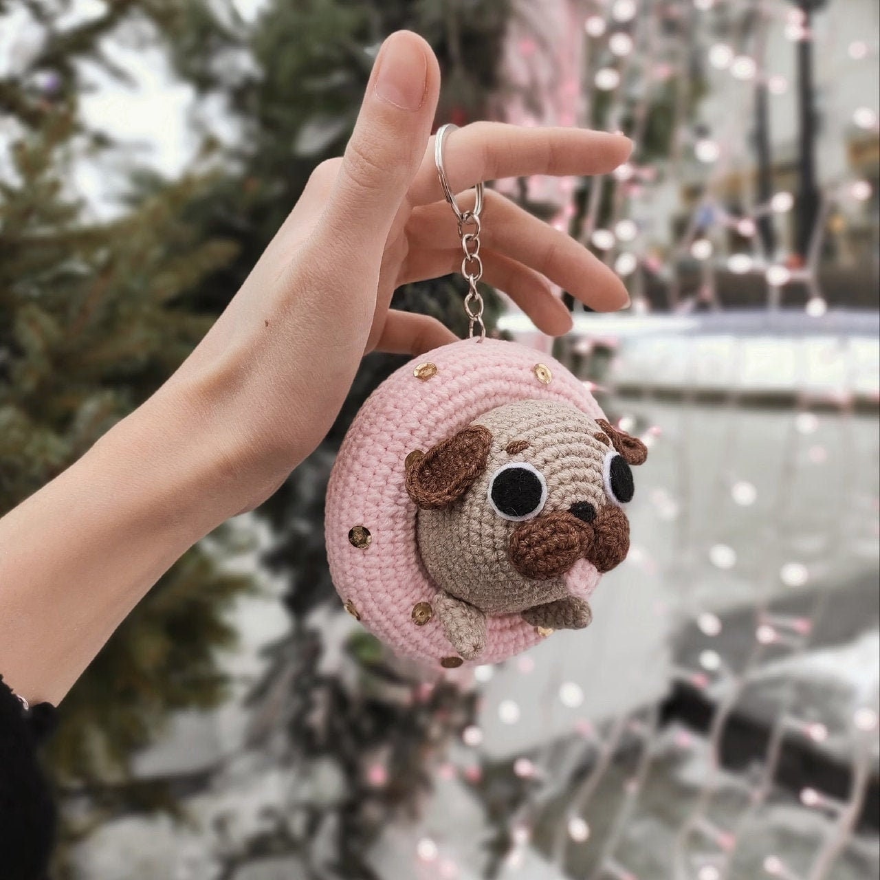 Сute pug toy crochet dog pug keychain donut keychain donut Etsy