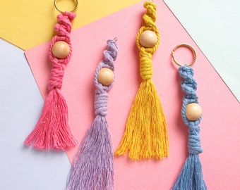 Macrame Bag Charm Kit - Macrame Keyring Kit - Mini Macrame Hanging DIY