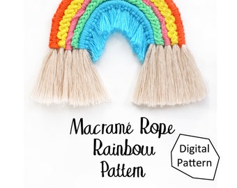 Padrão de macramê de arco-íris de corda, tutorial de suspensão de parede de arco-íris