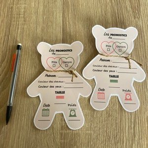 Cartes de pronostics pour Baby Shower en forme d’Ourson