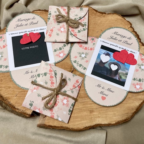 Cadeaux  invités de mariage à personnaliser  - pochette surprise mariage cœur à semer