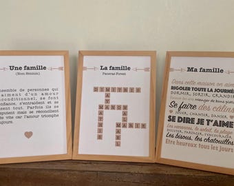 Set of three customizable Family posters. Mother's Day gift, birth gift. Personalized decoration