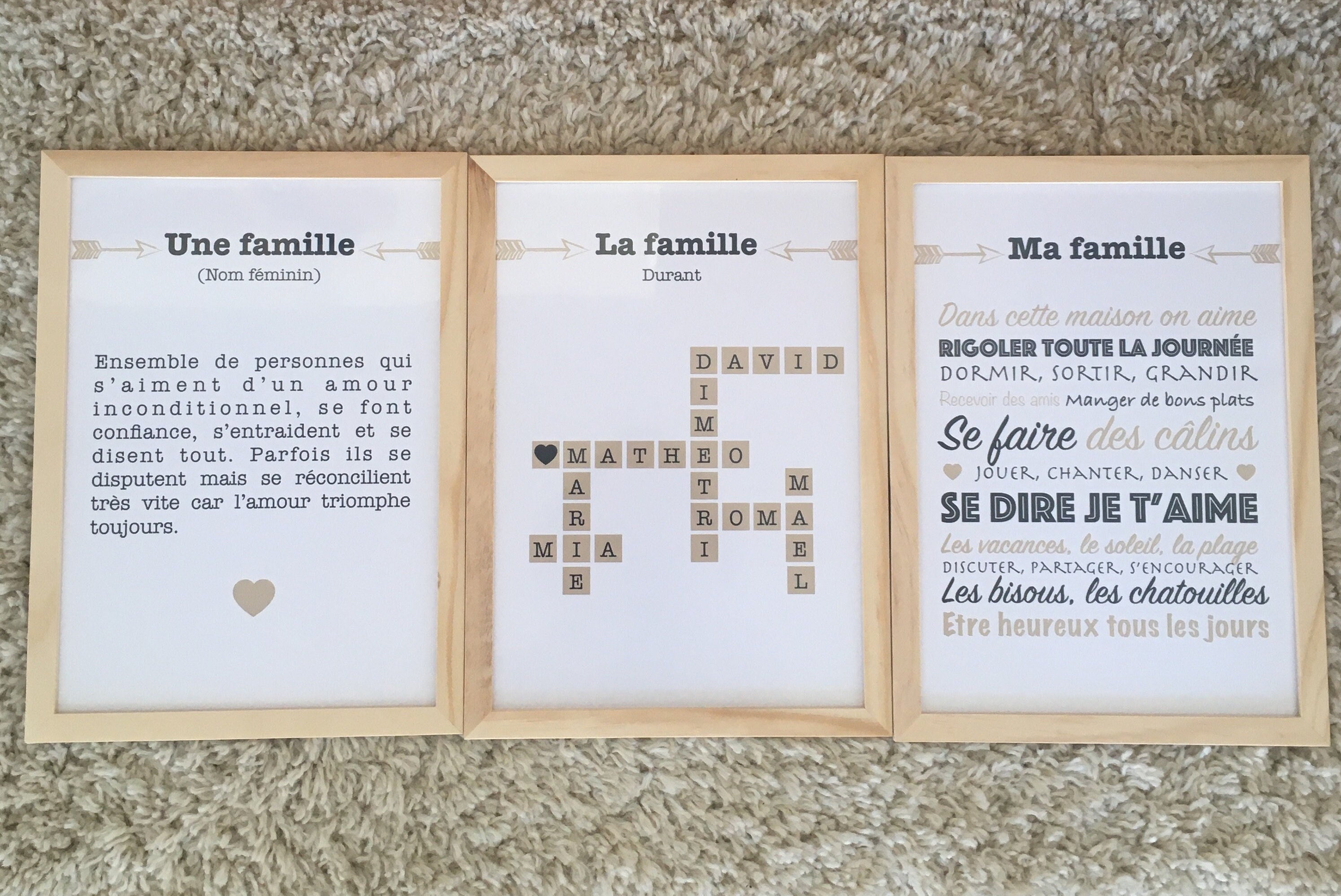 Lot Trois Affiches Carton Famille/Décoration Murale Personnalisation Cadeau Maman