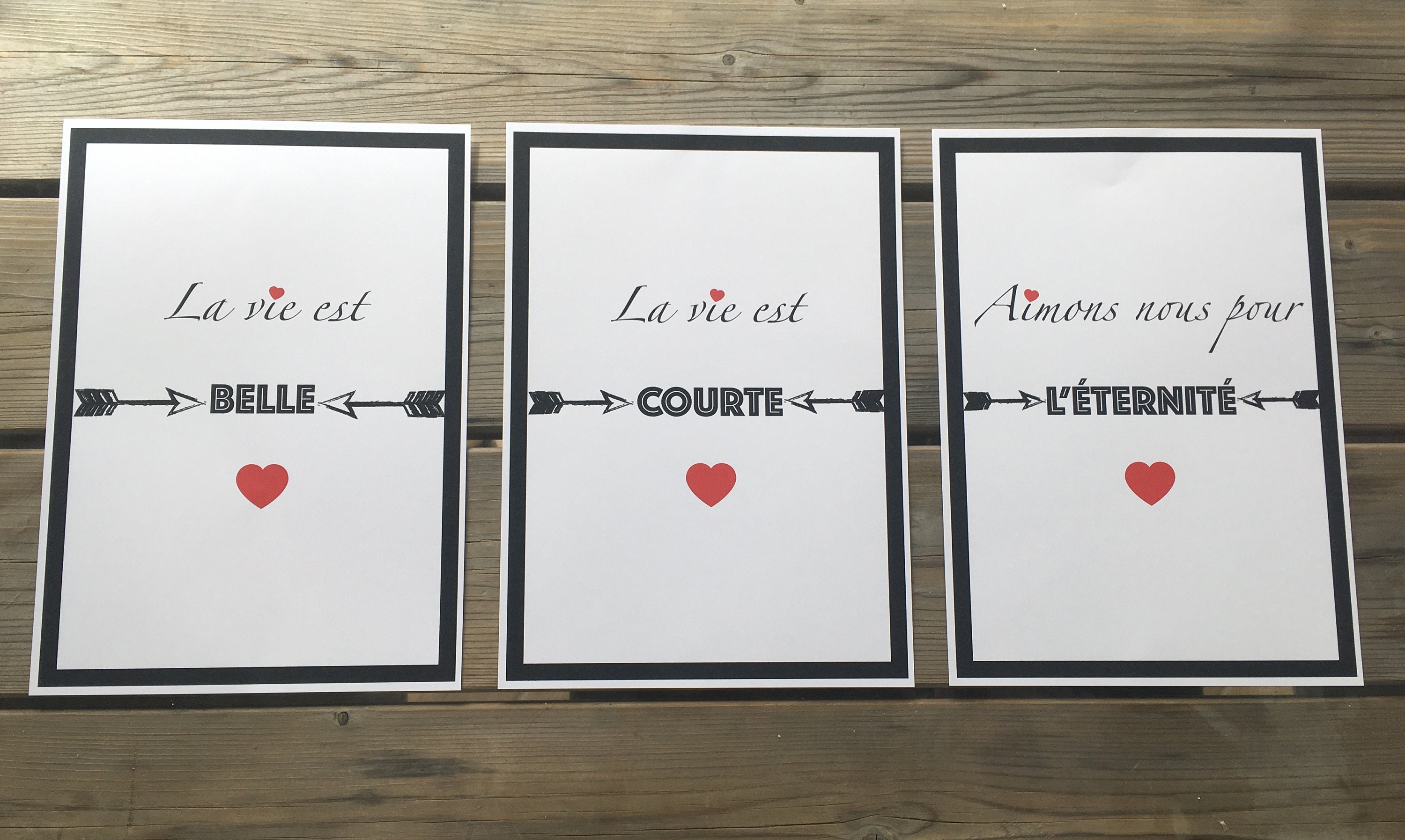 Lot Trois Affiches Carton Amour/Décoration Chambre Déclaration d'amour Cadres Murale Love