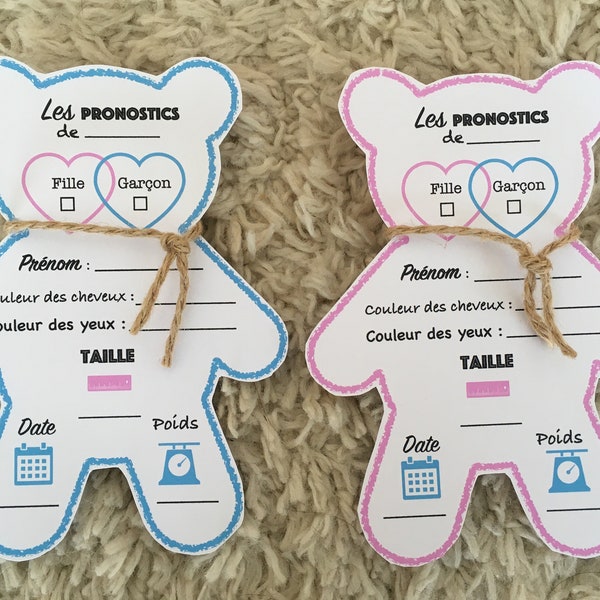 Cartes de pronostics pour Baby Shower en forme d’Ourson