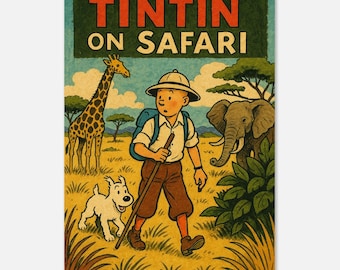 Tintin on Safari Print – Retro Comic Book Wildlife Poster on Premium Matte Paper | Vintage African Adventure Wall Art