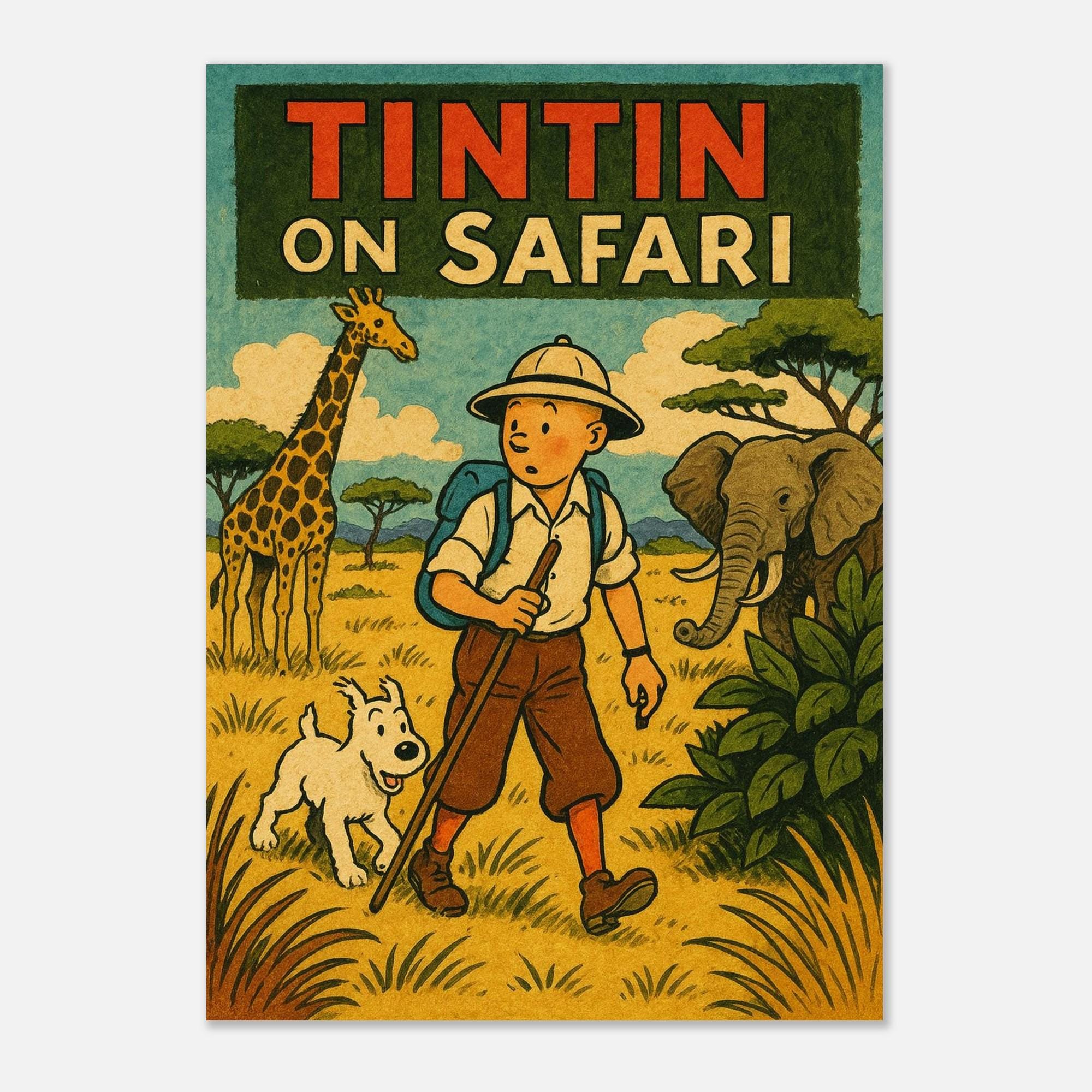 Tintin on Safari Print – Retro Comic Book Wildlife Poster on