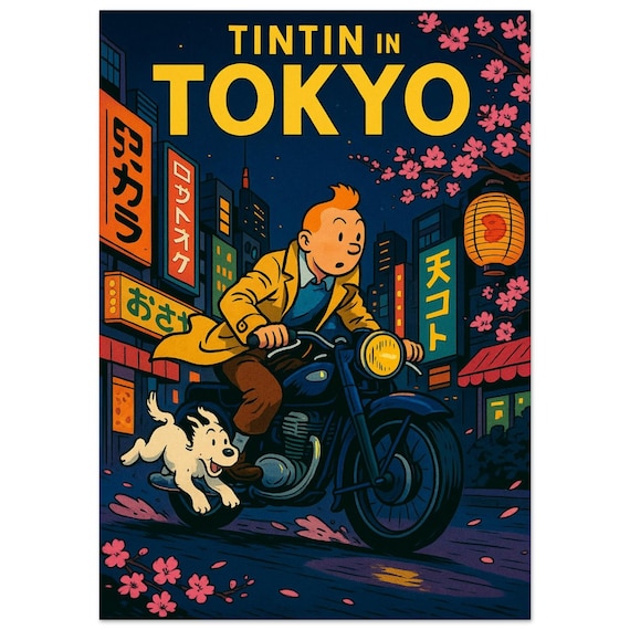 Tintin in Tokyo Print – Retro Comic Book Japan Poster on Premium