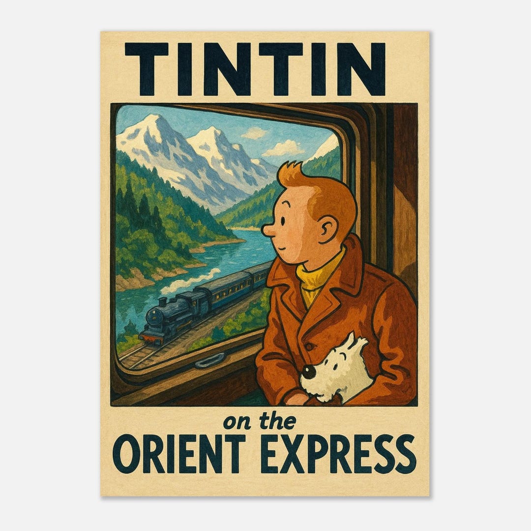 Tintin Orient Express Print – Retro Comic Book Train Poster on