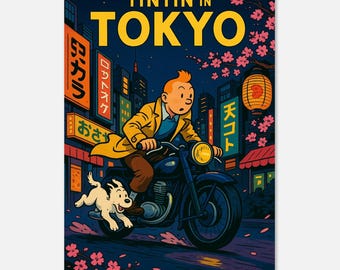Tintin in Tokyo Print – Retro Comic Book Japan Poster on Premium Matte Paper | Vintage City & Travel Wall Art