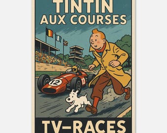 Tintin at the Races Print – Retro Comic Book Formula 1 Poster on Premium Matte Paper | Vintage Motorsport Wall Art