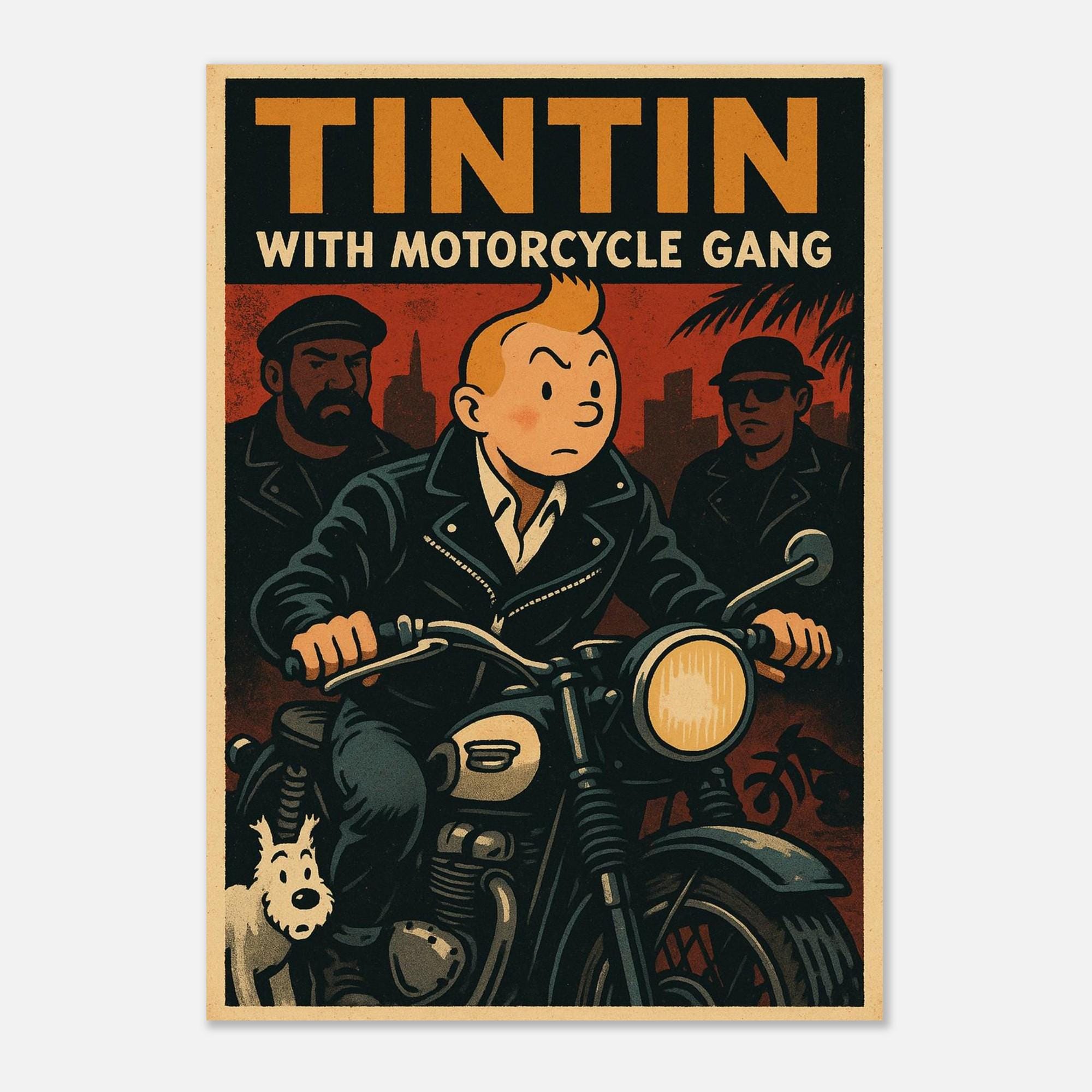 Tintin Motorcycle Gang Print – Retro Comic Book Biker Poster on