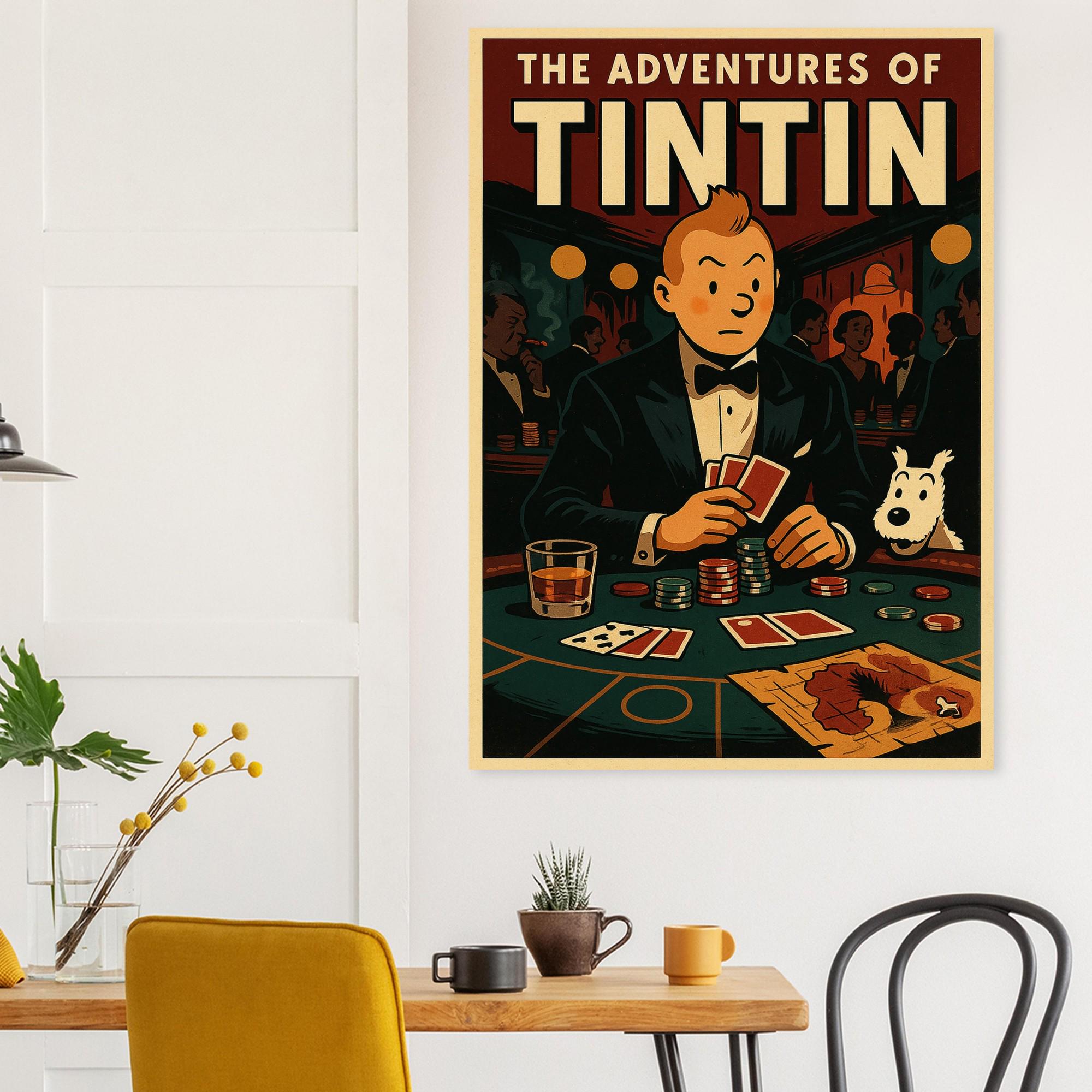 Tintin Casino Poster - Retro Comic Book Art Print on Premium Matte