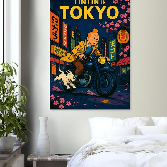 Tintin in Tokyo Print – Retro Comic Book Japan Poster on Premium