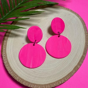 Neon Pink Statement Earrings, Bright Hot Pink Earrings, Chunky Clay Neon Pink Earrings, Handmade Clay Earrings, FREE Shipping USA