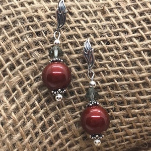 Swarovski Bordeaux Crystal Pearl Earrings, 925 Sterling Silver, Drop Earrings
