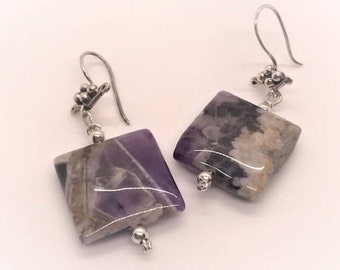 Chevron Amethyst and Sterling Silver Earrings