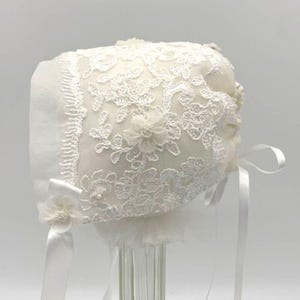 Ivory Lace Dedication Bonnet  0-3m