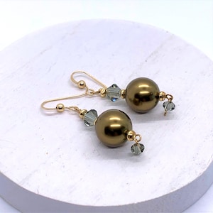 Brass Swarovski Pearl Earrings with Gold Filled Accents